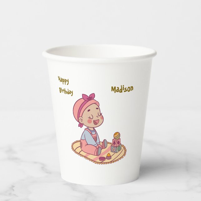 Vasos De Papel Dulce niña Feliz Cumpleaños (Anverso)