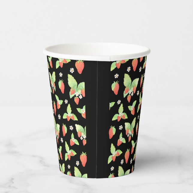 Vasos De Papel Dulce patrón botánico de acuarela de fresa (Derecha)