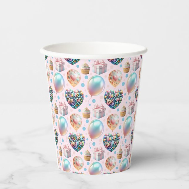 Vasos De Papel Dulce patrón de cumpleaños pastel (Anverso)