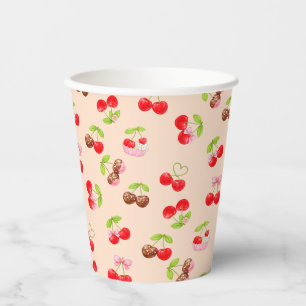 Vasos De Papel Dulce Patrón de Postre de Cereza Adorable Estética