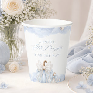 Vasos De Papel Dulce Pequeña Calabaza Lazo Azul  Fiesta de Bebé
