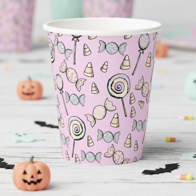 Vasos De Papel Dulce Pequeño Un Candy Tema Primer Cumpleaños (Cute Candy Pattern Sweet One Paper Cups for Her. Candy Corn, Lollipop Pink Pattern for Girl Birthday)