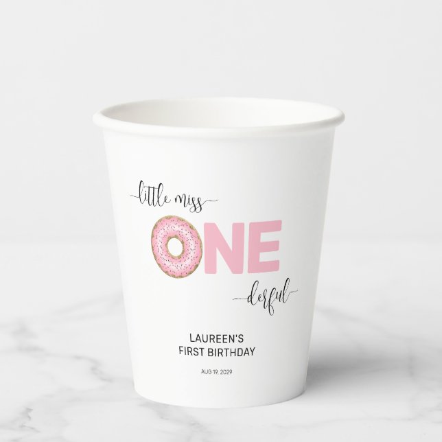 Vasos De Papel Dulce rosado Pequeño MIs Primer Cumpleaños (Anverso)