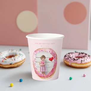 Vasos De Papel Dulce tiempo Pastel Rosa Donut Cumpleaños