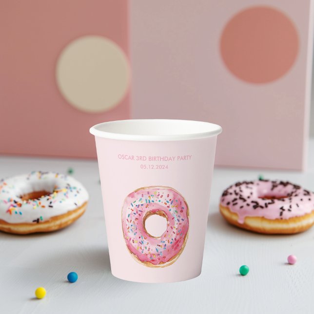 Vasos De Papel Dulce tiempo Pastel Rosa Donut Cumpleaños (Subido por el creador)
