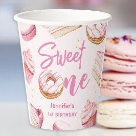 Vasos De Papel Dulce un Chica de donuts rosados Primer Fiesta de