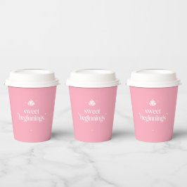Vasos De Papel Dulces Comienzos | Fiesta de Bebé Niña Rosa y Blan