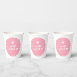 Vasos De Papel Dulces Comienzos | Fiesta de Bebé Niña Rosa y Blan