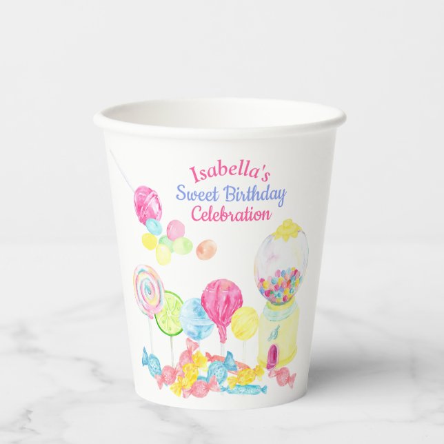 Vasos De Papel Dulces dulces y golosinas Cumpleaños Personalizado (Anverso)