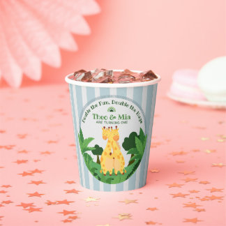 Vasos De Papel Dulces Gemelas Jirafa Salvaje Safari Selva 1er Cum