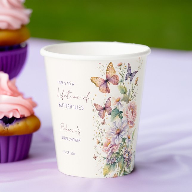 Vasos De Papel Duración de la ducha con flores de mariposas (Lifetime of Butterflies floral bridal shower Paper Cups personalized tableware enchanted garden)
