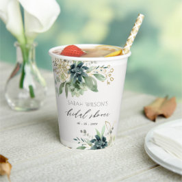 Vasos De Papel Dusky Blue Green Suculage Foliage Bridal Shower