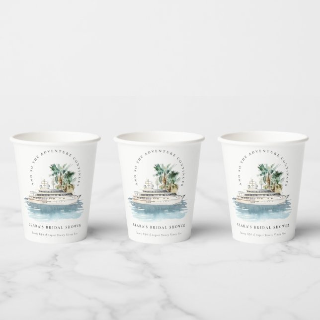 Vasos De Papel Dusky Cruise Ship Palm Seascape Bridal Shower (Multi)