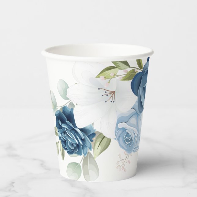 Vasos De Papel Duste Blue Floral Bridal Shower (Anverso)