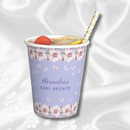 Vasos De Papel Duste Blue Floral Mariposa rosa Baby Shower