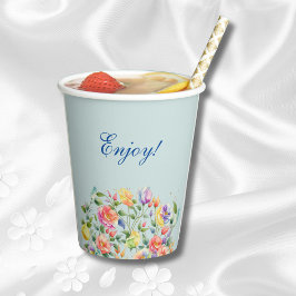 Vasos De Papel Duste Blue Pink Bright Floral Bridal Shower