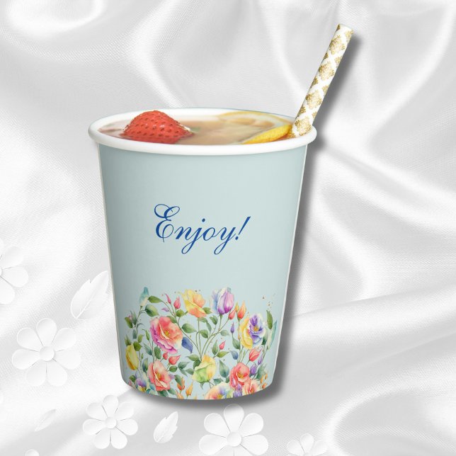 Vasos De Papel Duste Blue Pink Bright Floral Bridal Shower (Subido por el creador)