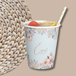 Vasos De Papel Duste Moda azul rosado Floral Boho  Bridal Shower