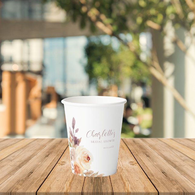 Vasos De Papel Duste Naranja caída Floral Bridal Shower (Subido por el creador)