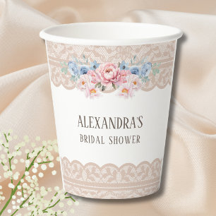 Vasos De Papel Duste rosa azul Romántico Floral Lace Brillante Du
