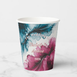 Vasos De Papel Dusty Blue and Burgundy Swirl Boda