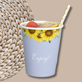 Vasos De Papel Dusty Blue Boho Sunflower Baby Shower Paper Cup