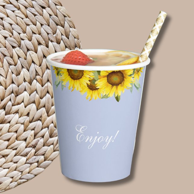 Vasos De Papel Dusty Blue Boho Sunflower Baby Shower Paper Cup (Subido por el creador)
