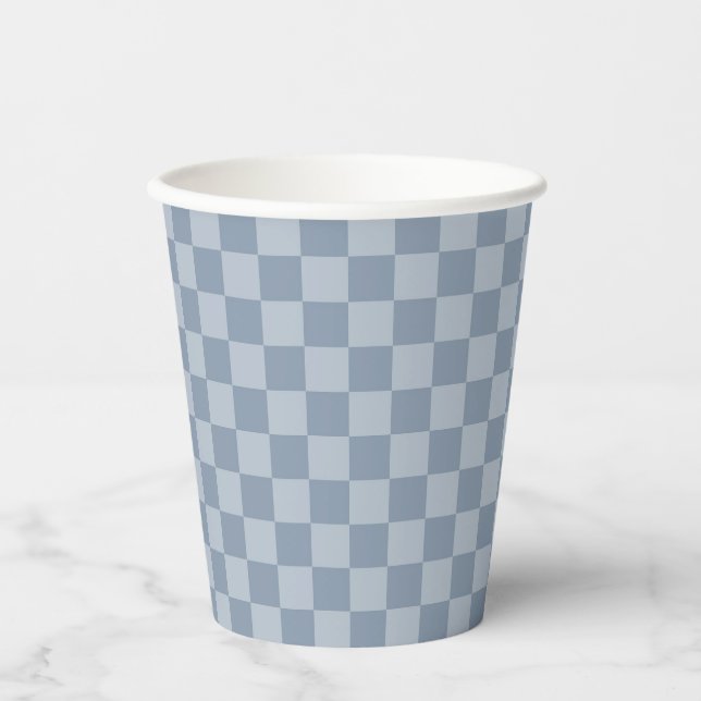 Vasos De Papel Dusty Blue Checkerboard (Anverso)