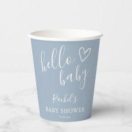 Vasos De Papel Dusty Blue Cute Heart Baby Boy Hola Baby Shower