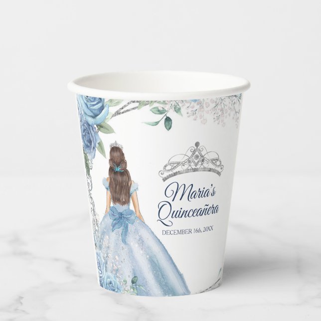 Vasos De Papel Dusty Blue Dress Quinceañera Crown Birday (Anverso)