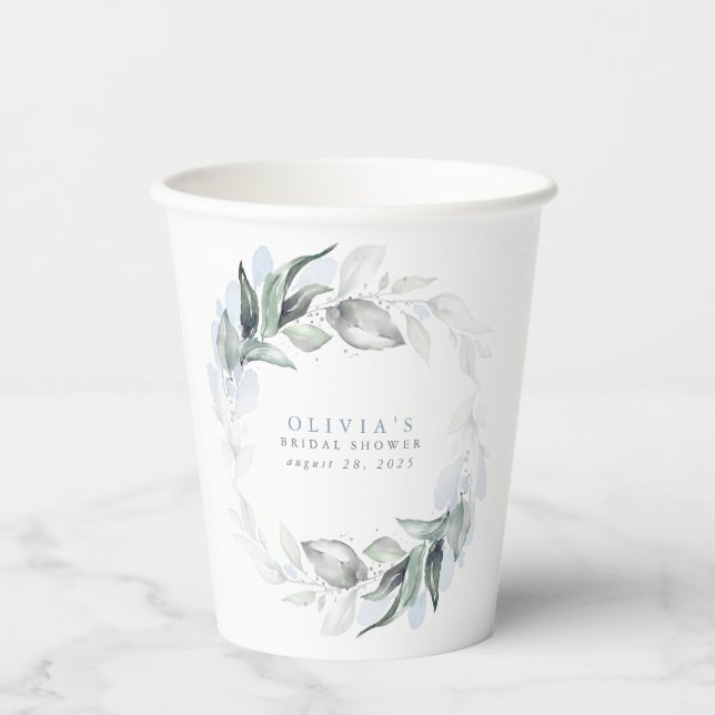Vasos De Papel Dusty Blue Eucalyptus Greenery Boho Bridal Shower (Anverso)