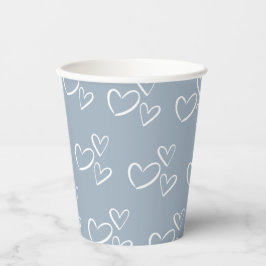 Vasos De Papel Dusty Blue Handdraw Hearts Baby Shower