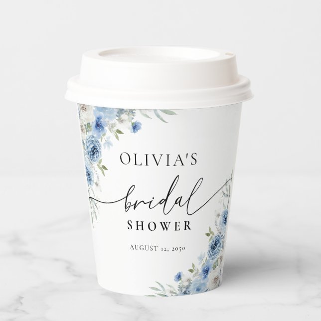 Vasos De Papel Dusty Blue Ivory Bridal Shower Paper Cup (Anverso)
