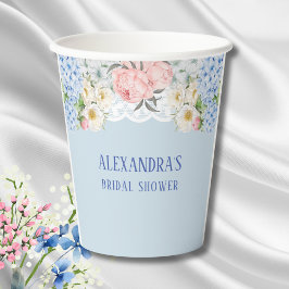 Vasos De Papel Dusty Blue Peony Romantic Hydrangea Bridal Shower
