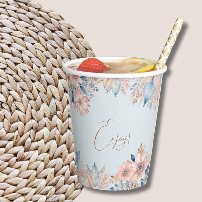 Vasos De Papel Dusty Blue Pink Floral Boho Moda Baby Shower (Subido por el creador)