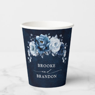 Vasos De Papel Dusty Blue Slate Navy Floral Boda Botánico Pap