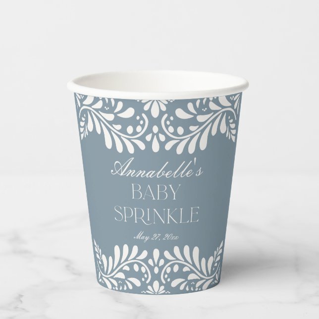 Vasos De Papel Dusty Blue Talavera Fiesta España Bebé Sprinkle (Anverso)