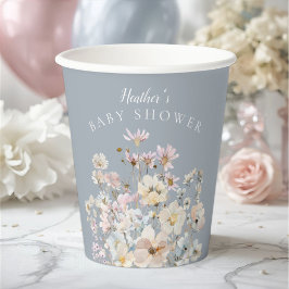 Vasos De Papel Dusty Blue Wildflower Baby Shower 