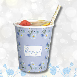 Vasos De Papel Dusty Blue Wildflower Boho Baby Shower