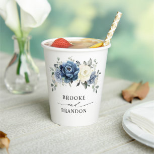 Vasos De Papel Dusty Marina Azul Champagne Boda de marfil