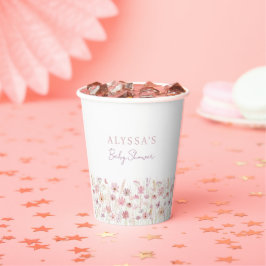 Vasos De Papel Dusty Pink Boho Wildflowers Baby Shower