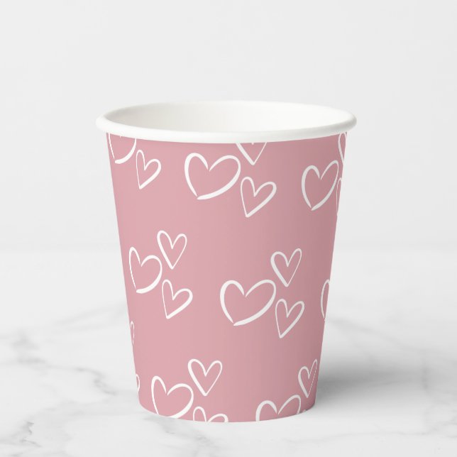 Vasos De Papel Dusty Pink Hearts Baby Shower (Anverso)