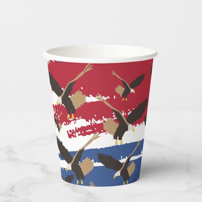 Vasos De Papel Eagle Bird USA Bandera Patriótica Americana (Anverso)