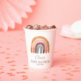 Vasos De Papel Earthy Tone Watercolor Boho Rainbow Baby Shower 