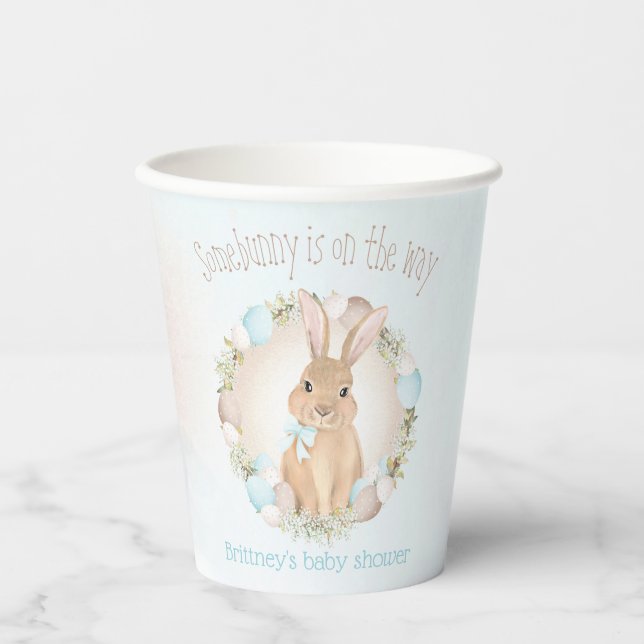 Vasos De Papel Easter Spring Cute Bunny Blue Boy Baby Shower (Anverso)