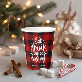 Vasos De Papel Eat Drink & Be Merry Red Buffalo Plaid