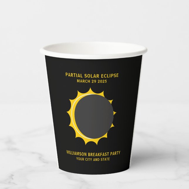 Vasos De Papel Eclipse solar parcial marzo 2025 Personalizado (Anverso)