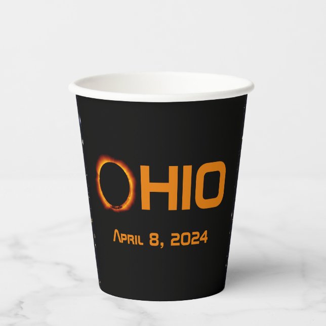 Vasos De Papel Eclipse solar total de Ohio 2024 (Anverso)