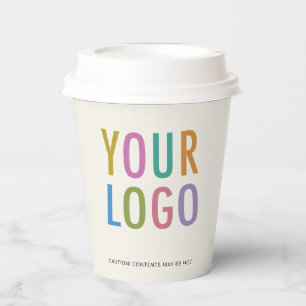 Vasos de papel ecru con tapas logotipo comercial p