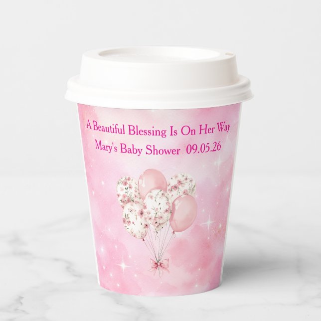 Vasos De Papel Editable Pink Chinoiserie Baby Shower Tableware (Anverso)